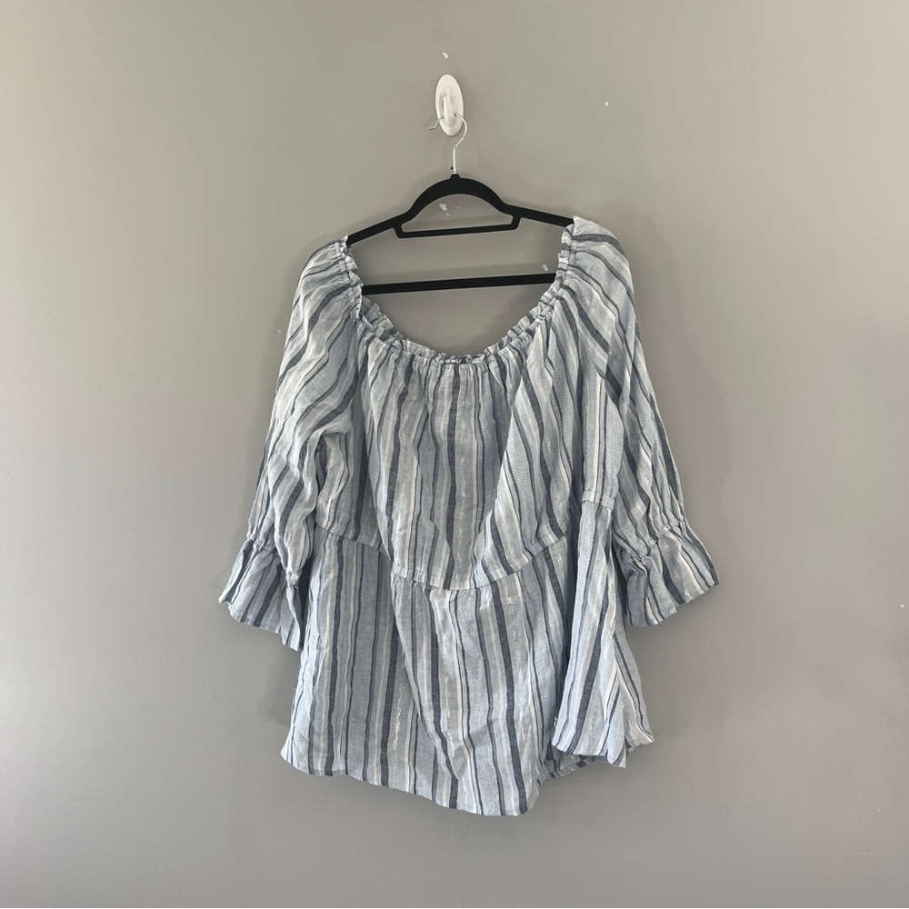 Lane Bryant Blue Striped Blouse Off the Shoulder Metallic Career Plus Size 22/24